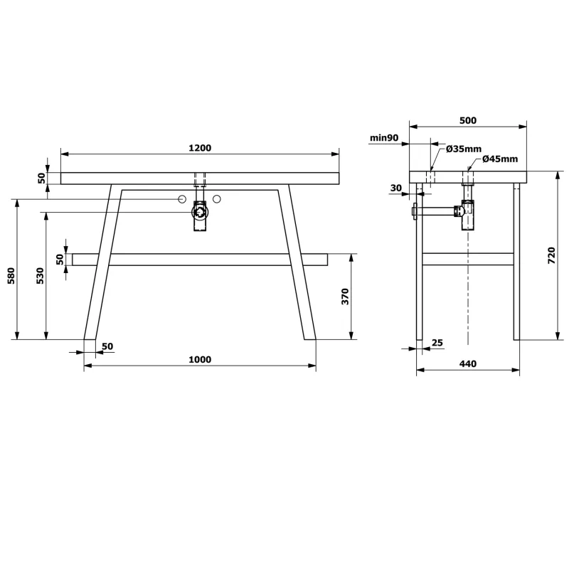 TWIGA umyvadlový stolek 120x72x50 cm, černá mat/dub starobílý (VC453-120-5)