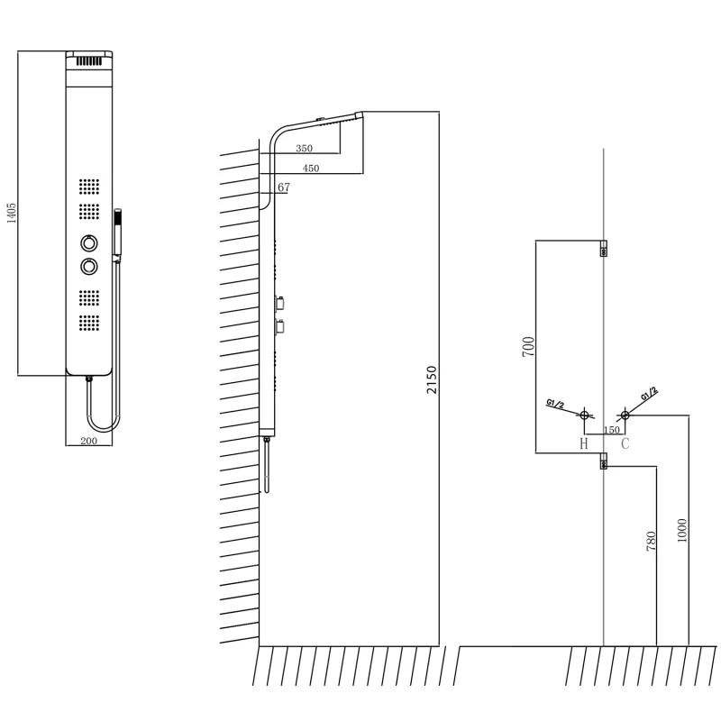 PRESTIGE termostatický sprchový panel 200x1400 mm, nerez (WN337)