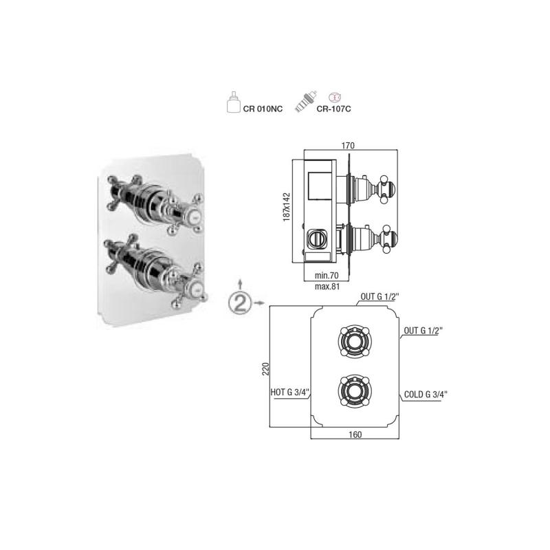 SASSARI podomítková sprchová termostatická baterie, 2 výstupy, chrom (SR392)