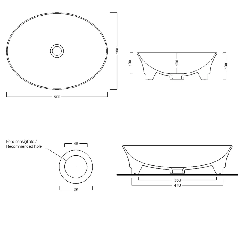 IDEA keramické umyvadlo, 50x13x38 cm, na desku, bez přepadu (WH102)