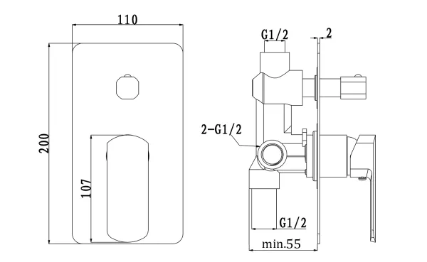 SPY podomítková sprchová baterie, 2 výstupy, otočný přepínač, chrom (PY43)