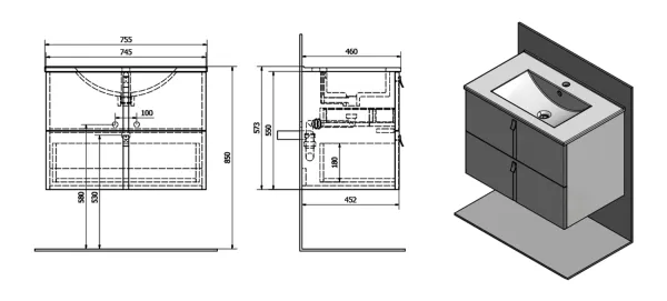 MITRA umyvadlová skříňka s umyvadlem 150x55x46 cm, bordó (2XMT0731601-150)