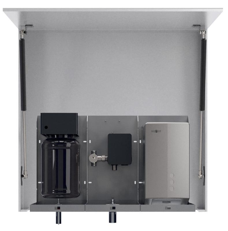 VELOX zrcadlová skříňka 900 mm se senzorovým dávkovačem mýdla, vodovodním baterií a osoušečem rukou