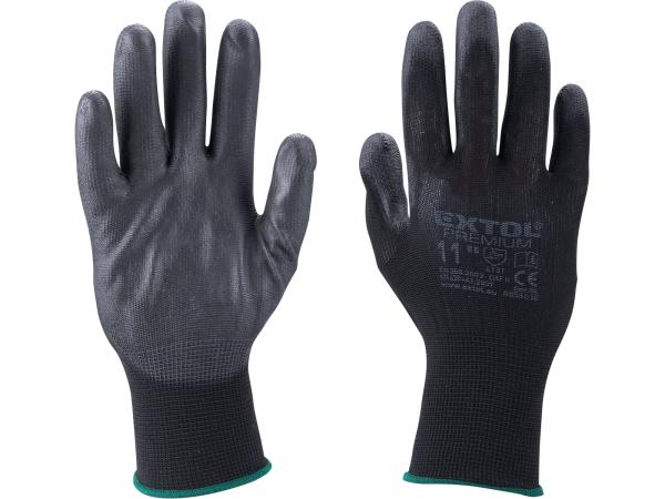 BEZ OBALU rukavice z polyesteru polomáčené v PU, černé, velikost 9"