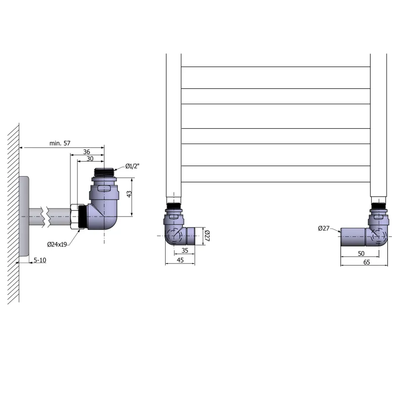 CORNER SIMPLY připojovací sada ventilů triaxiální, pravé provedení, chrom (CP130S)