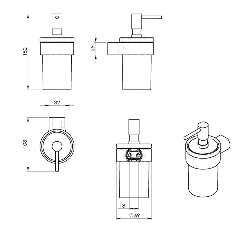 PIRENEI dávkovač mýdla 110 ml, mléčné sklo, gun metal 1