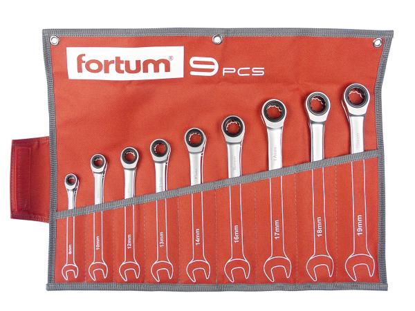 FORTUM 4720104 - klíče ráčnové očkoploché, sada 9ks, 8-19mm