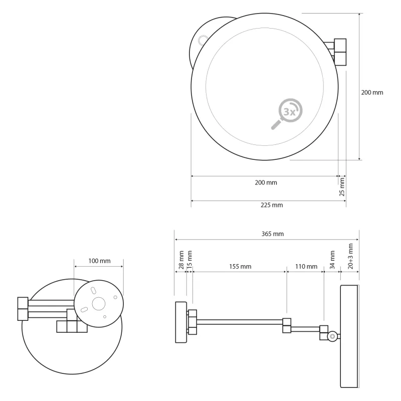 X-ROUND kosmetické zrcátko s LED osvětlením ø 200mm, kulaté, chrom