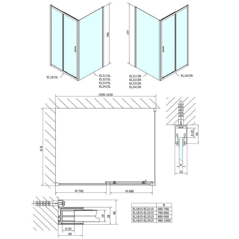 Easy Line obdélníkový sprchový kout 1600x900mm L/P varianta (EL1815EL3315) 1