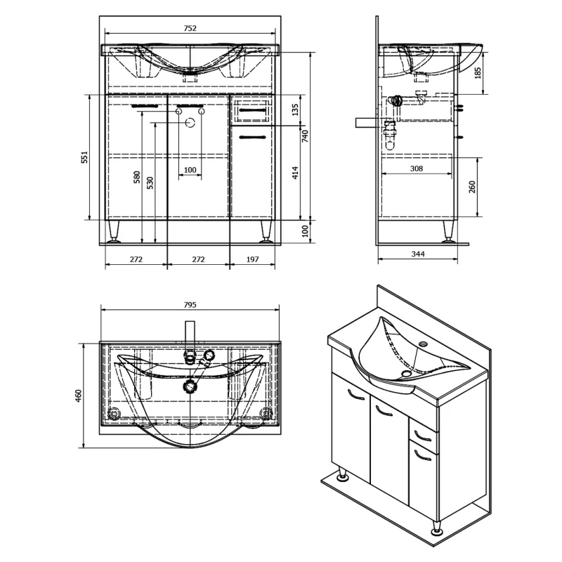 KERAMIA FRESH umyvadlová skříňka 75,2x74x34,4cm, bílá (50082A)
