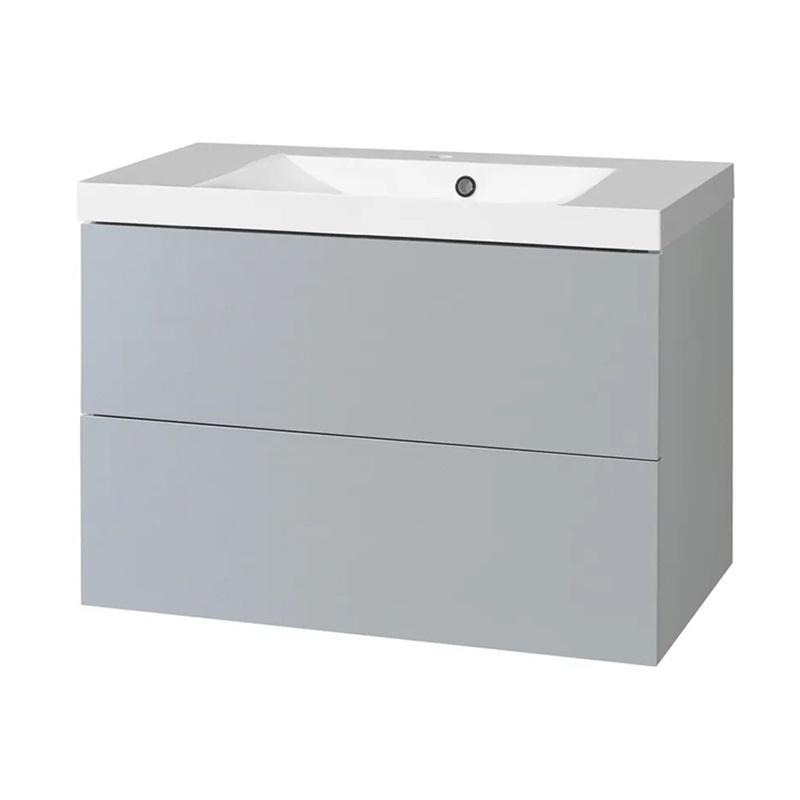 MEREO MP5094 Aira, koupelnová skříňka s umyvadlem z litého mramoru 81 cm, bílá, dub, šedá