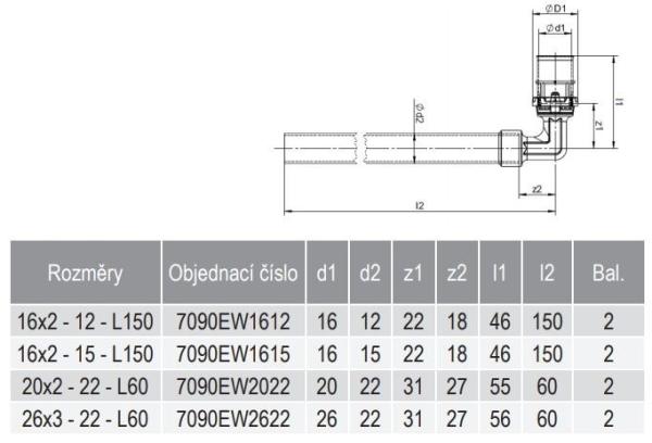COMAP MULTISKIN 7090EW kolenová garnitura 90°, (20x2)x22mm, 60mm, lisovací, voda, mosaz