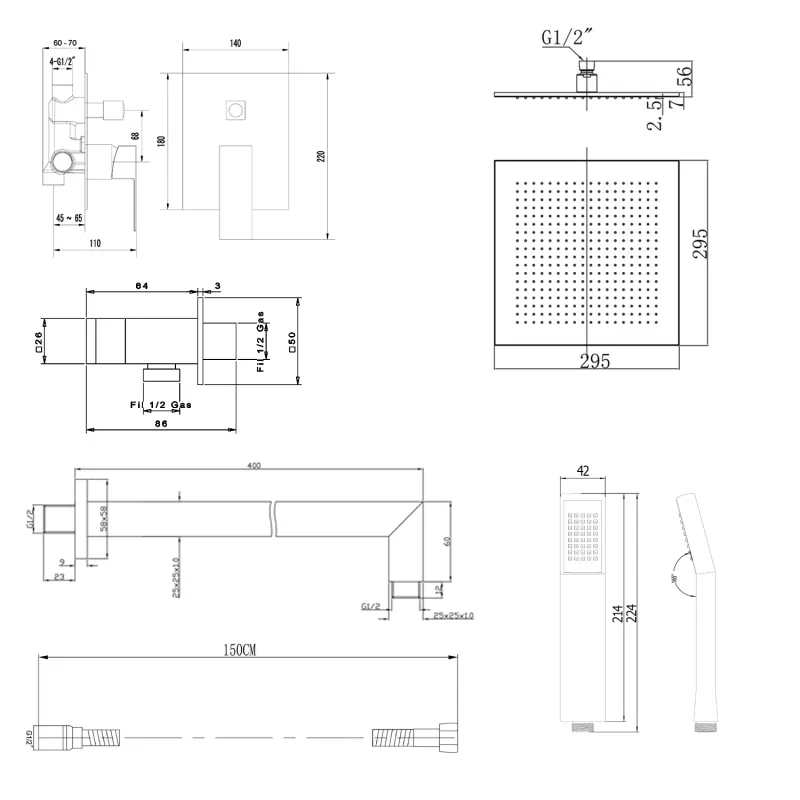 LATUS podomítkový sprchový set s pákovou baterií, 2 výstupy, chrom (1102-42-01)