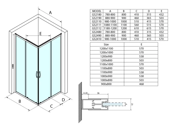 SIGMA SIMPLY sprchové dveře posuvné pro rohový vstup 1200 mm, čiré sklo