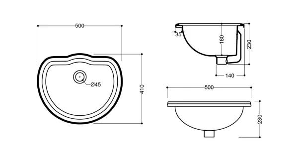 RETRO keramické umyvadlo 50x41cm, zápustné (103101)