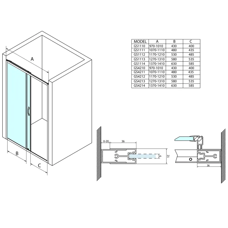 SIGMA SIMPLY sprchové dveře posuvné 1000 mm, sklo Brick (GS4210)
