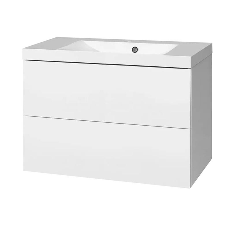 MEREO MP5094 Aira, koupelnová skříňka s umyvadlem z litého mramoru 81 cm, bílá, dub, šedá