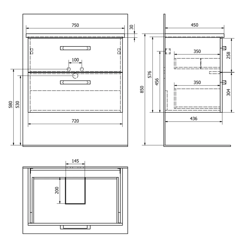 VEGA umyvadlová skříňka 72x57,6x43,8 cm, 2xzásuvka, dub platin (VG873)