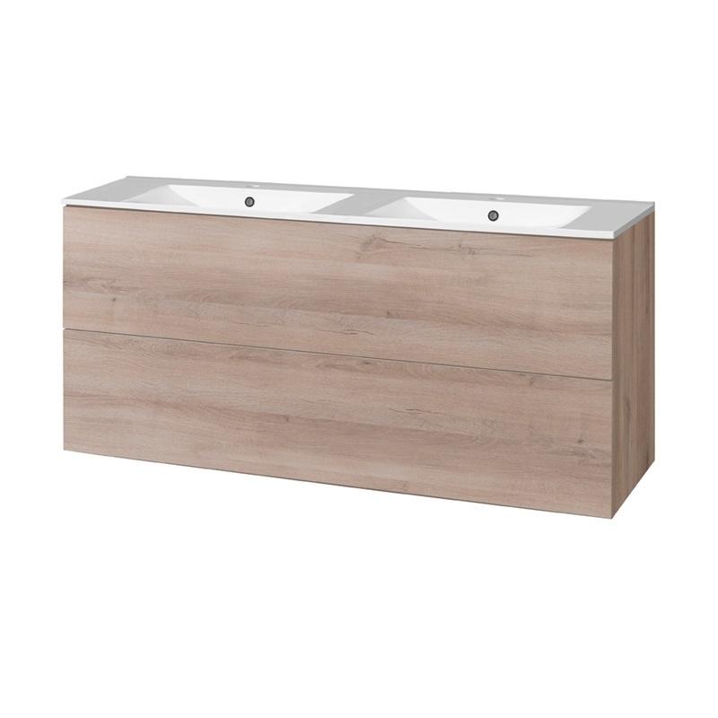 MEREO MP5076 Aira, koupelnová skříňka s keramickým umyvadlem 121 cm, bílá, dub, šedá