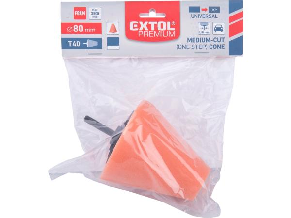 EXTOL PREMIUM 8804567 - kužel leštící pěnový, T40, oranžový, 80mm, stopka 6mm
