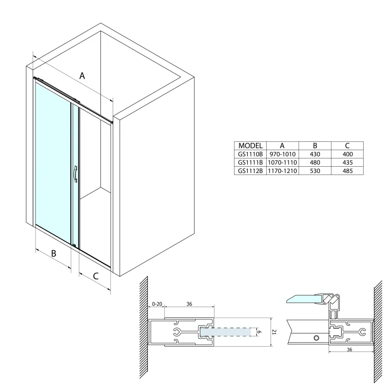 SIGMA SIMPLY BLACK sprchové dveře posuvné 1100 mm, čiré sklo