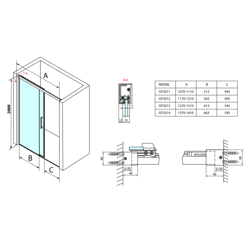 FONDURA sprchové dveře 1100mm, čiré sklo (GF5011)