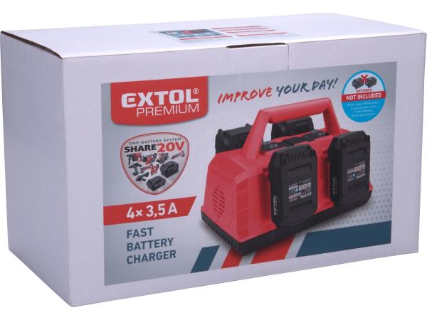 EXTOL PREMIUM 8891895 - nabíječka na 4 baterie SHARE20V, 2+2, 3,5A