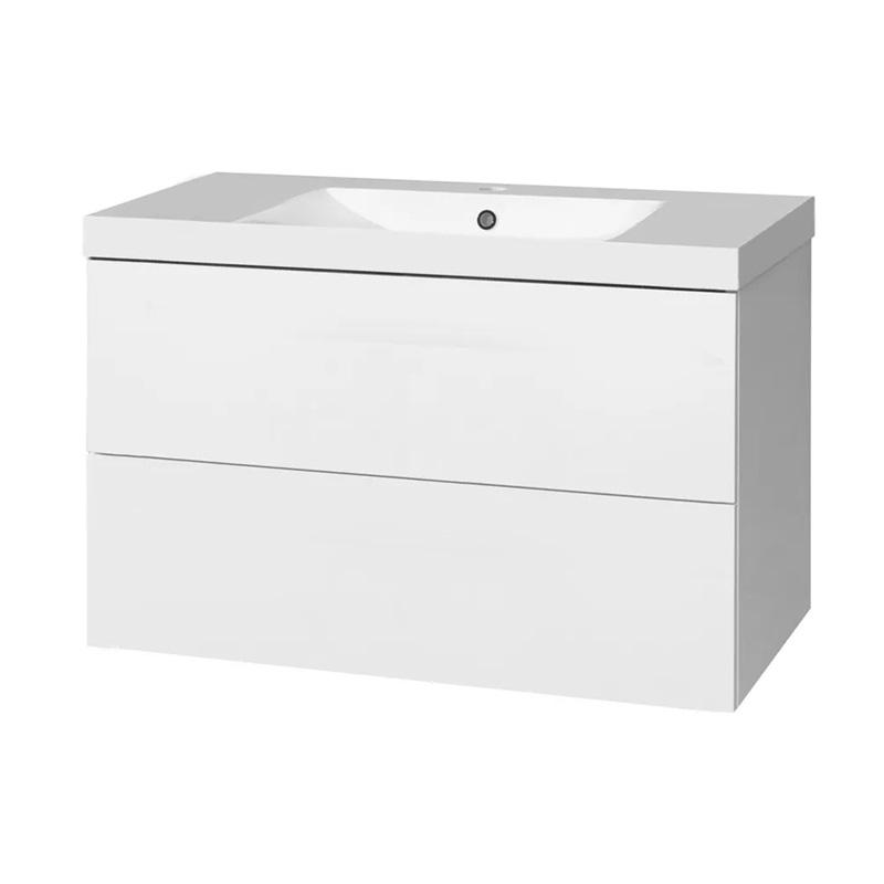MEREO MP5095 Aira, koupelnová skříňka s umyvadlem z litého mramoru 101 cm, bílá, dub, šedá