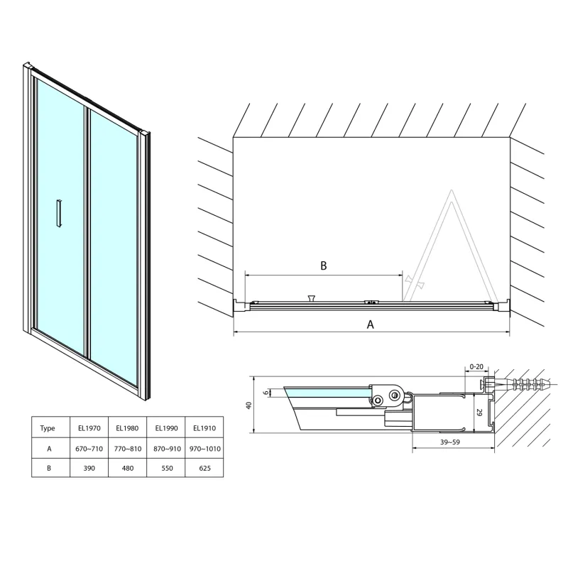 EASY LINE sprchové dveře skládací 700mm, čiré sklo (EL1970)