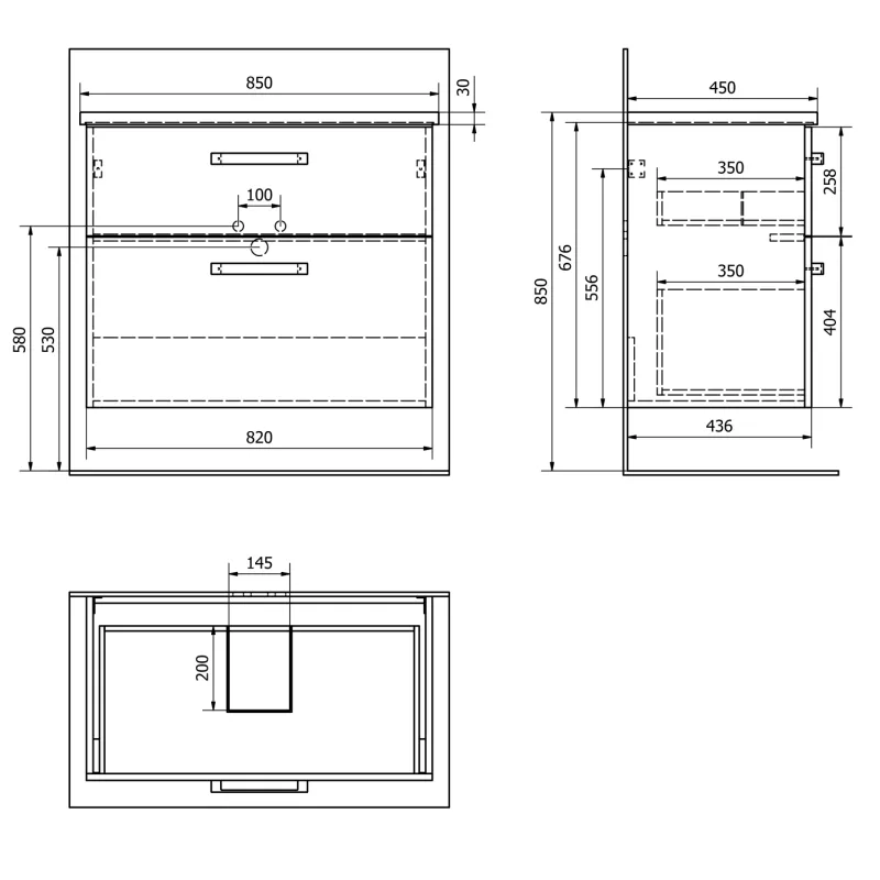 VEGA umyvadlová skříňka 82x67,6x43,8 cm, 2xzásuvka, dub platin (VG883)