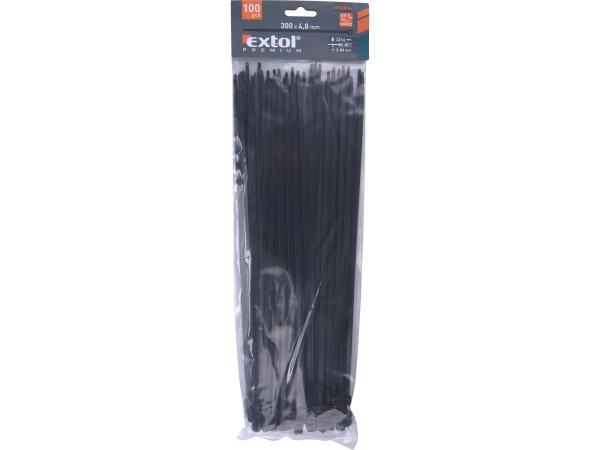 EXTOL PREMIUM 8856162 - pásky stahovací na kabely černé, 300x4,8mm, 100ks, nylon PA66