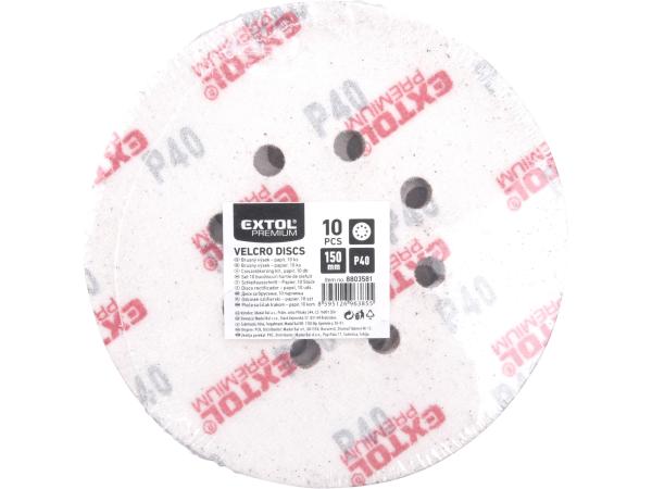 EXTOL PREMIUM 8803581 - papíry brusné výsek, suchý zip, bal. 10ks, 150mm, P40