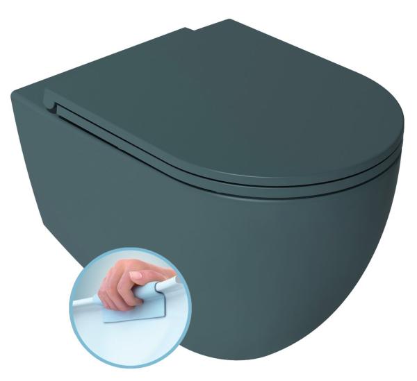 INFINITY závěsná WC mísa, Rimless, 36,5x53cm, zelená petrol