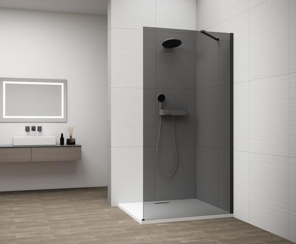 ESCA BLACK MATT jednodílná sprchová zástěna k instalaci ke stěně, kouřové sklo, 1200 mm
