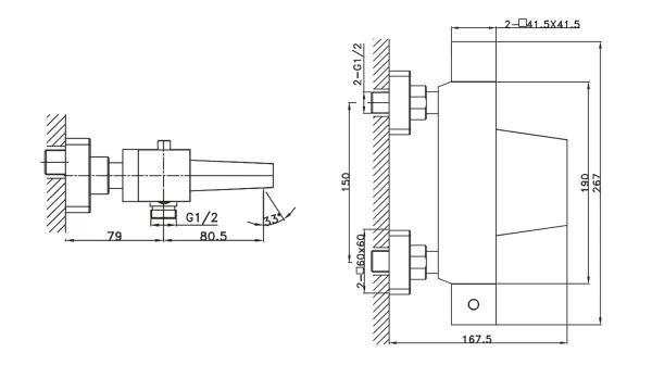 LATUS nástěnná vanová termostatická baterie, kaskáda, chrom (1102-23)