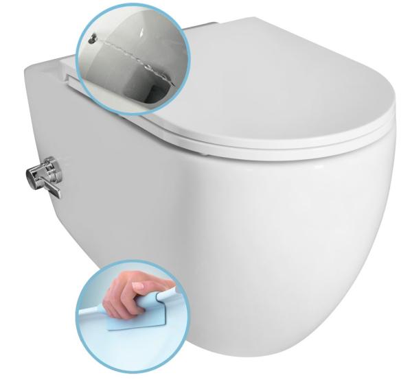 INFINITY závěsná WC mísa Rimless, integrovaný ventil a bidet. sprška, 36,5x53 cm, bí (10NFS1001I)
