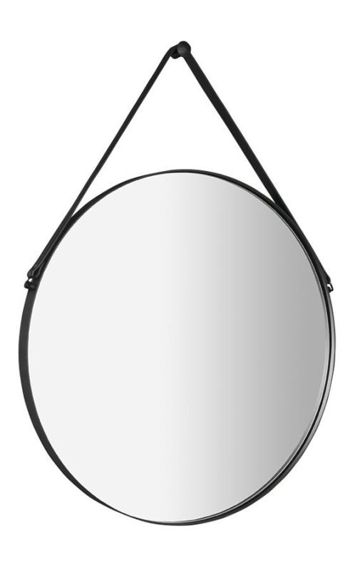 ORBITER zrcadlo kulaté s koženým páskem, ? 60cm, černá mat (ORT060)