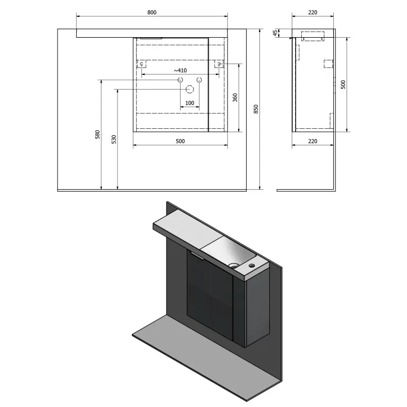 LATUS VI umyvadlová skříňka 50x50x22cm, pravá, jilm bardini (LT610-1313)