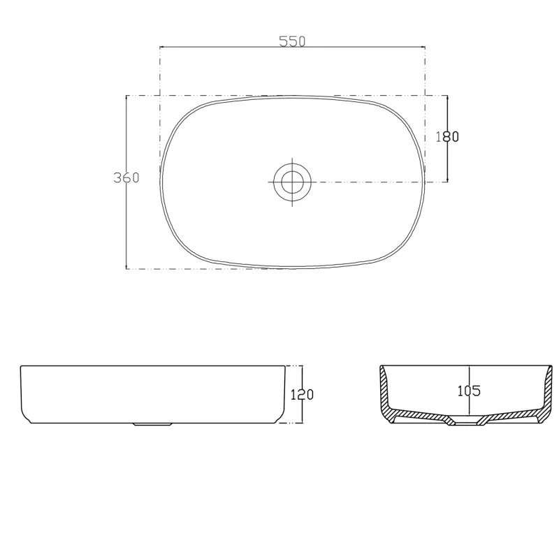 INFINITY OVAL keramické umyvadlo na desku, 55x36 cm, bílá mat (10NF65055-2L)