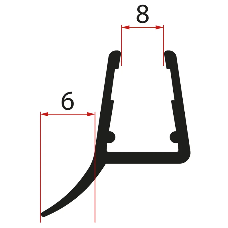 Spodní těsnění na dveře, sklo 8mm, 1000mm, černá