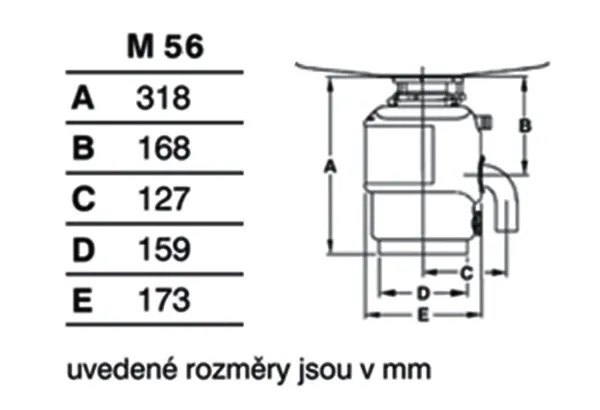 IN SINK dřezový drtič kuchyňského odpadu, 230V, 380W, pneu. spínač (MODEL56)