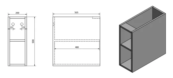 TREOS skříňka spodní policová 20x53x50,5cm, černá mat (TS020-3535)