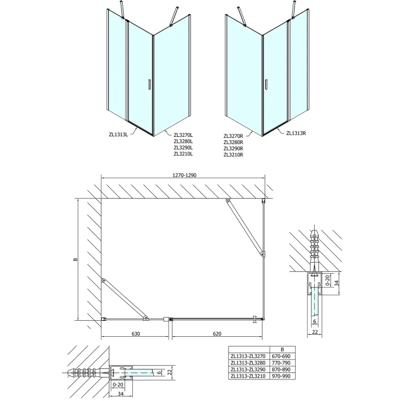 Zoom Line obdélníkový sprchový kout 1300x700mm L/P varianta (ZL1313ZL3270) 1