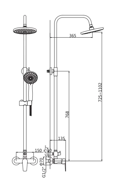 BARON sprchový sloup s pákovou baterií, chrom (612.139.1)