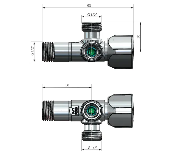 ARCO kombinovaný rohový ventil A-80 se dvěma vývody 1/2"x1/2"x1/2", anticalc (CQ4105)