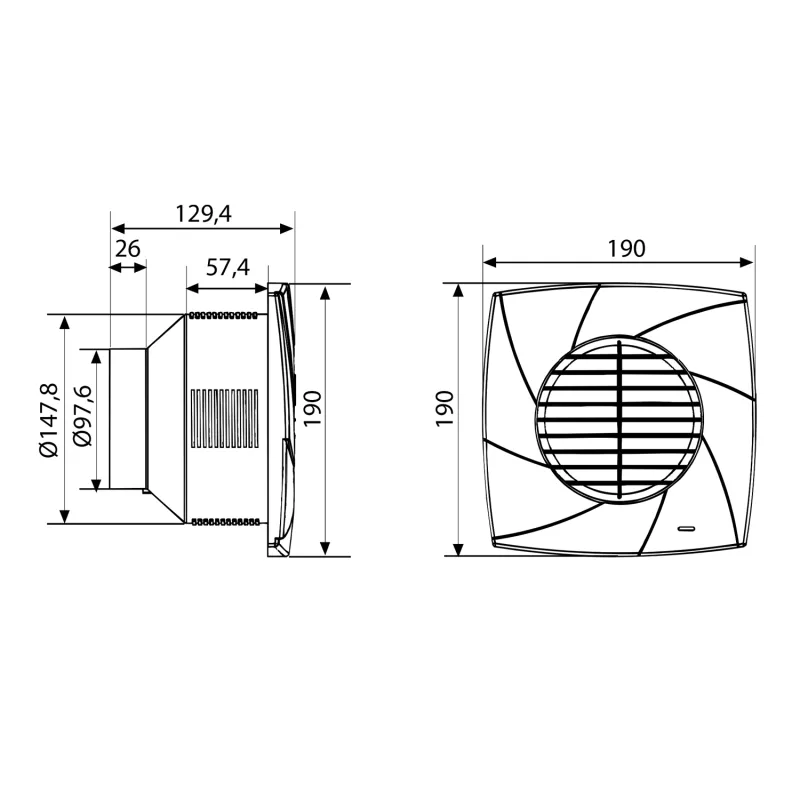 CB-100 PLUS T radiální ventilátor s časovačem, 25W, potrubí 100mm, bílá 1