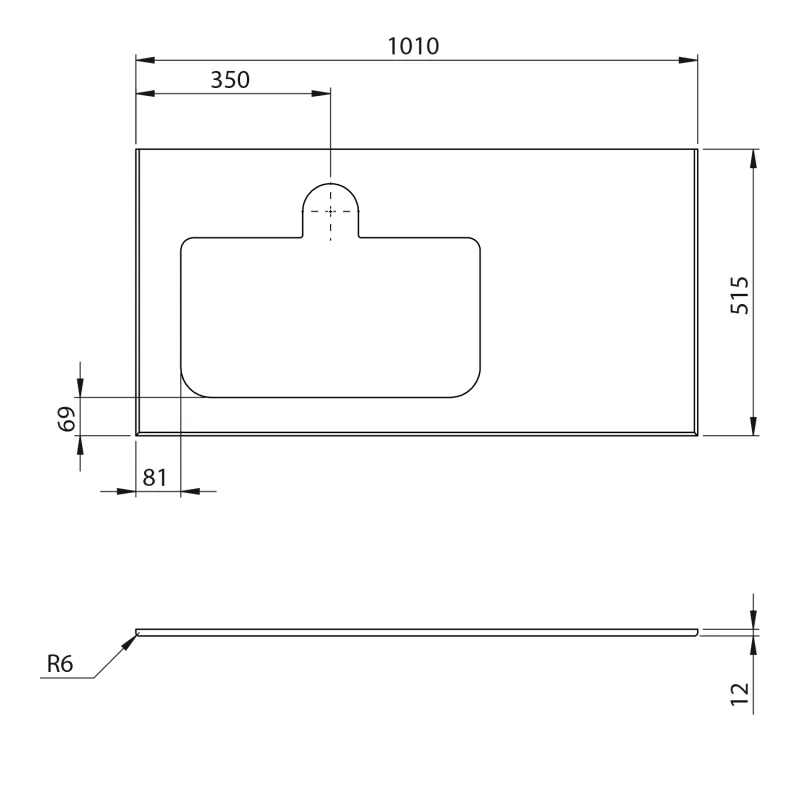 BRAHEA deska rockstone s otvorem 101x51,5cm (70+30cm), levá, bílá mat 1