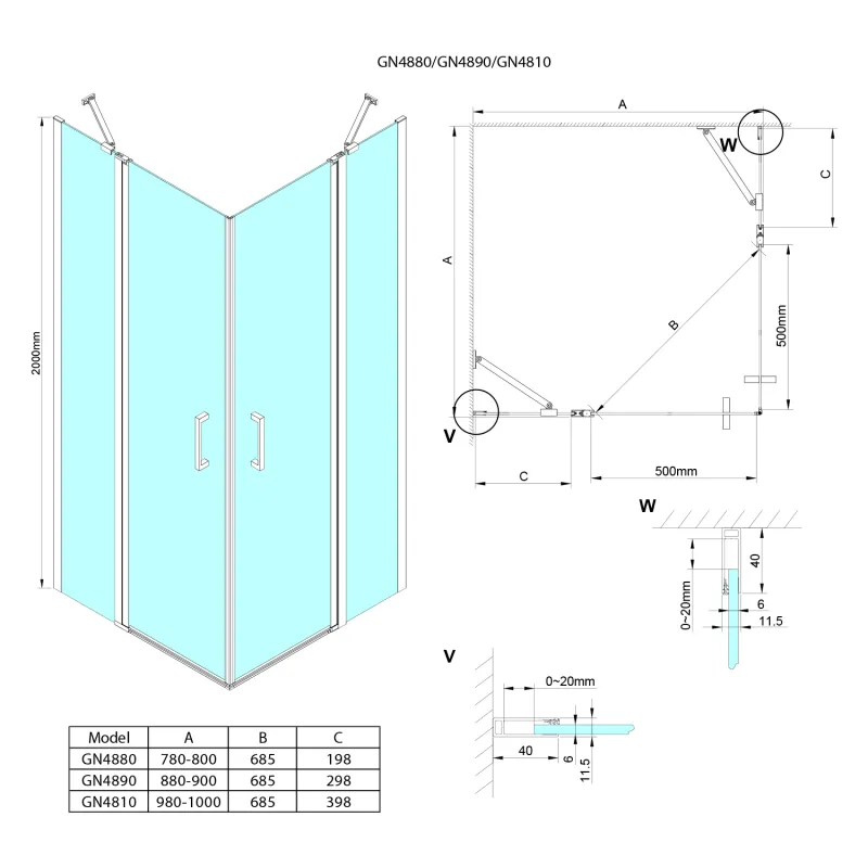 LORO čtvercový sprchový kout 900x900 mm, rohový vstup