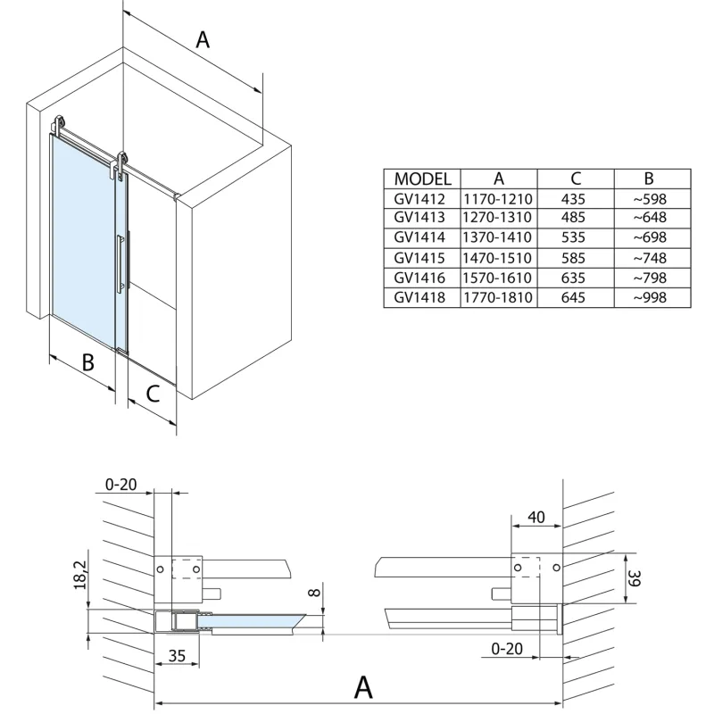 VOLCANO BLACK sprchové dveře 1200 mm, čiré sklo (GV1412)
