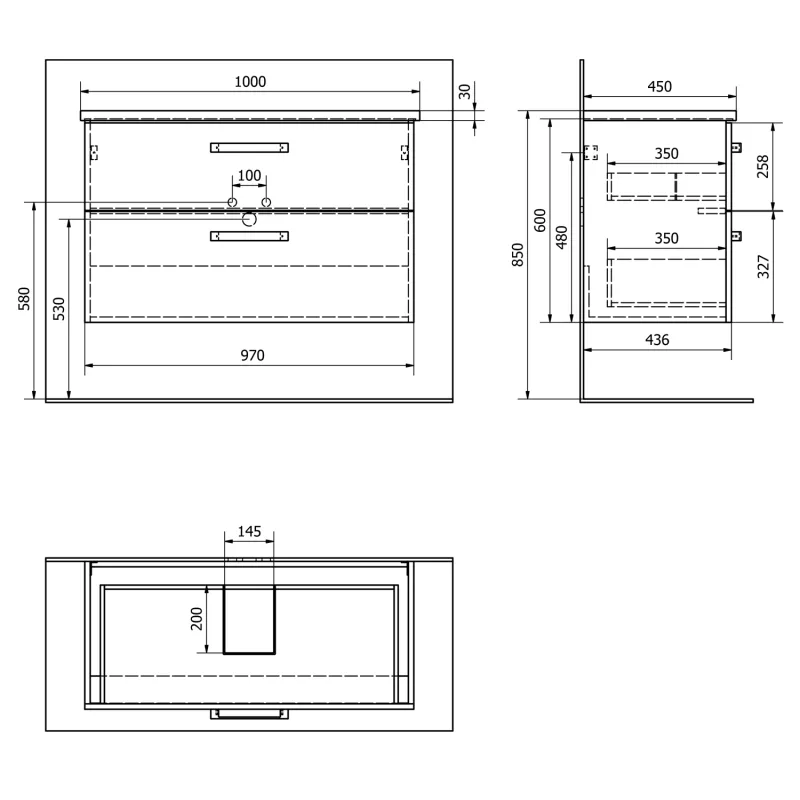 VEGA umyvadlová skříňka 97x60x43,6 cm, 2xzásuvka, bílá (VG103)